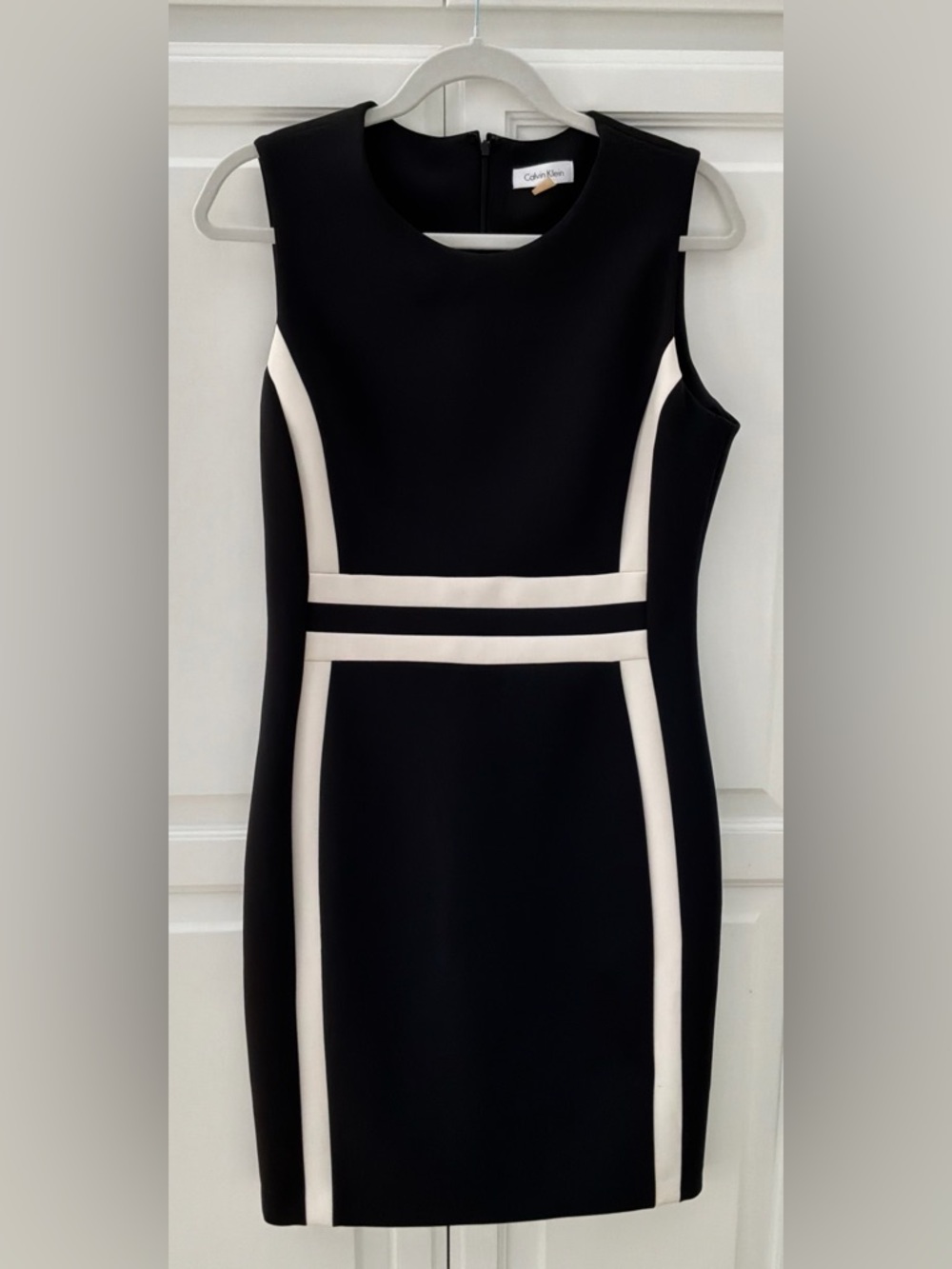 Calvin Klein Black White Colorblock Sheath Dress Career Workwear Size 12 - Picture 2 of 6
